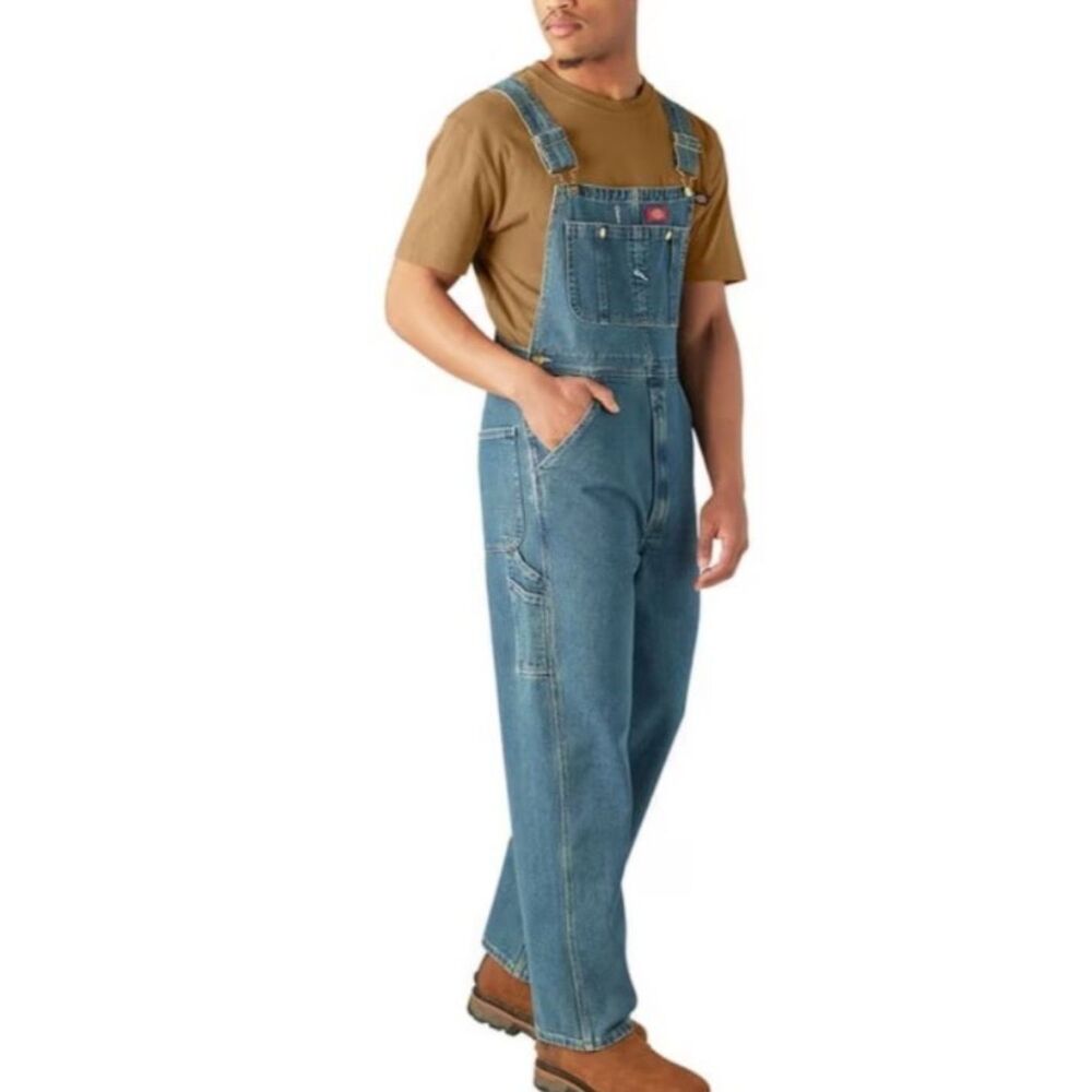 Dickies Stonewashed Blue Denim Bib Overalls Mens size 34/30 NEW!